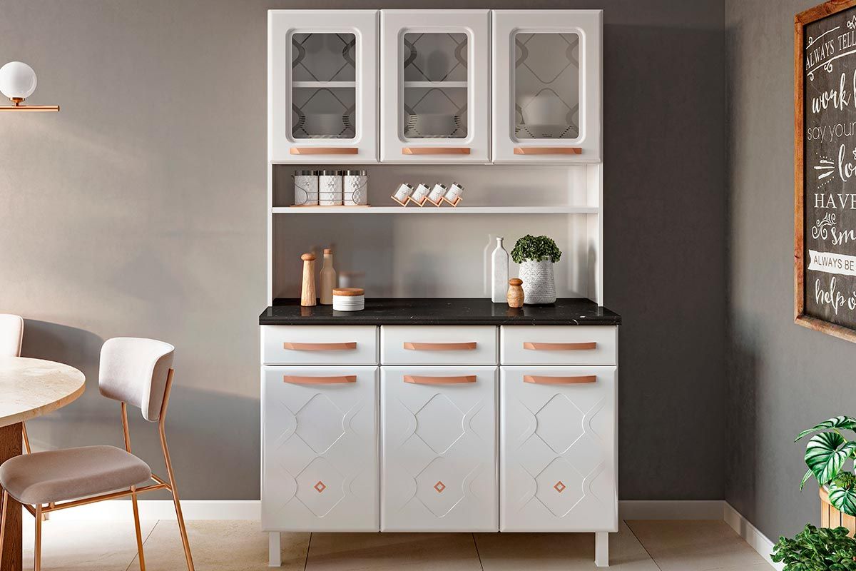 Cozinha Compacta Telasul Kit Mirage New Aço c/6 Portas e 3 Gavetas 120cmBranco Cozinha Compacta Telasul Kit Mirage New Aço c/6 Portas e 3 Gavetas 120cmBranco