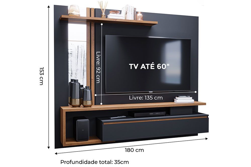 Painel Home p/ TV até 60 Pol Treviso 180cm Permóbili Painel Home p/ TV até 60 Pol Treviso 180cm Permóbili