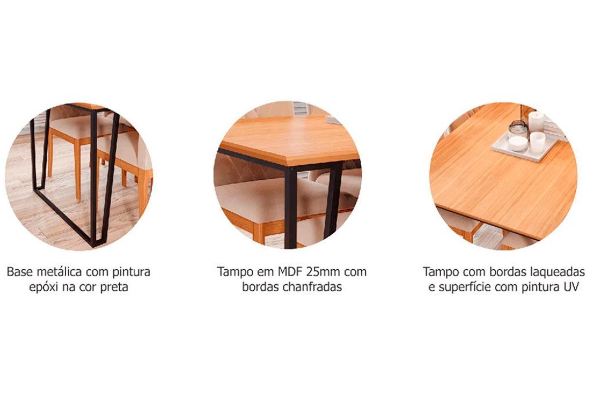 Sala Jantar Mesa Lisa c/ Tampo Madeirado 130x80cm e 4 Bancos Kim - Cimol