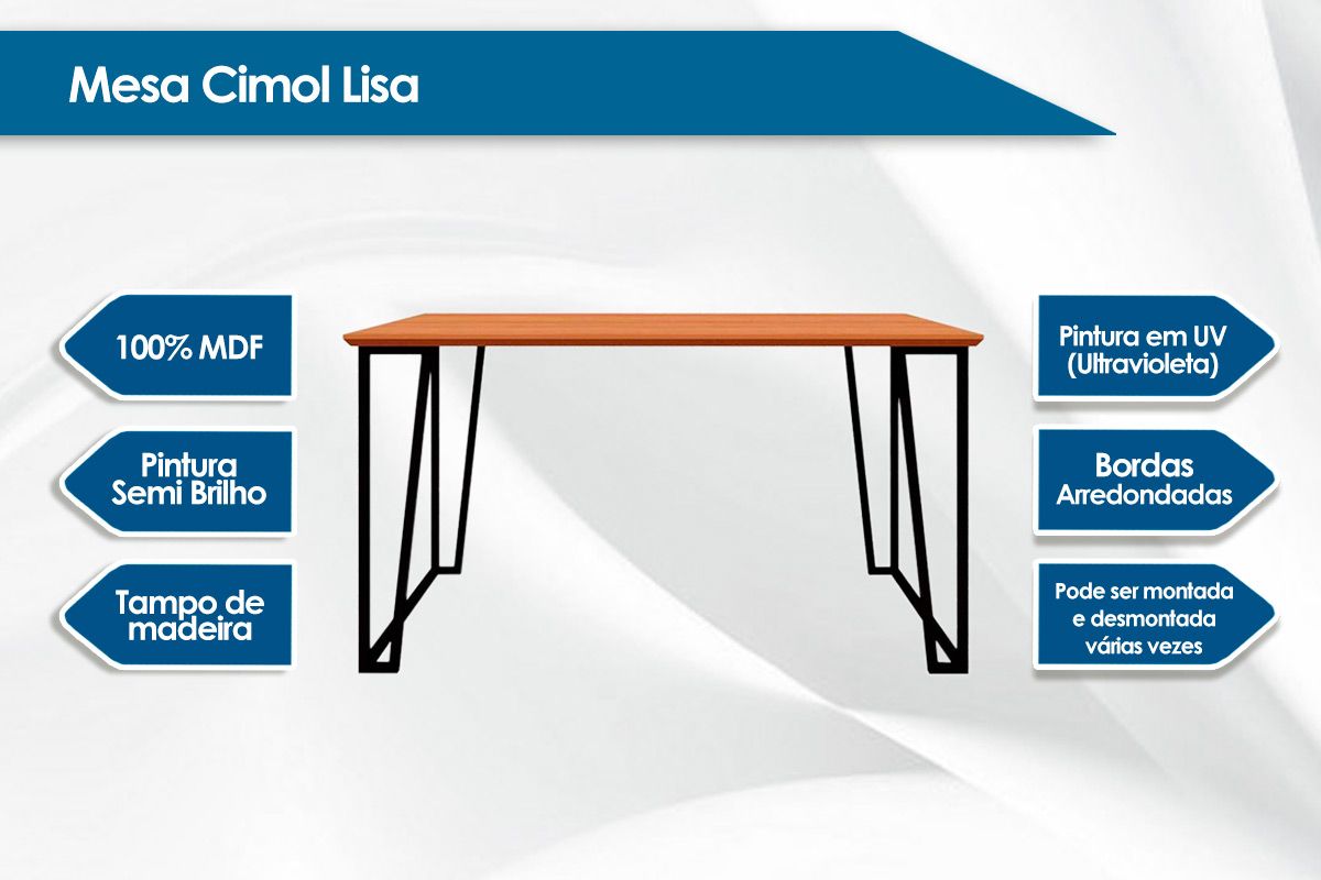 Sala Jantar Mesa Lisa c/ Tampo Madeirado 130x80cm e 4 Bancos Kim - Cimol