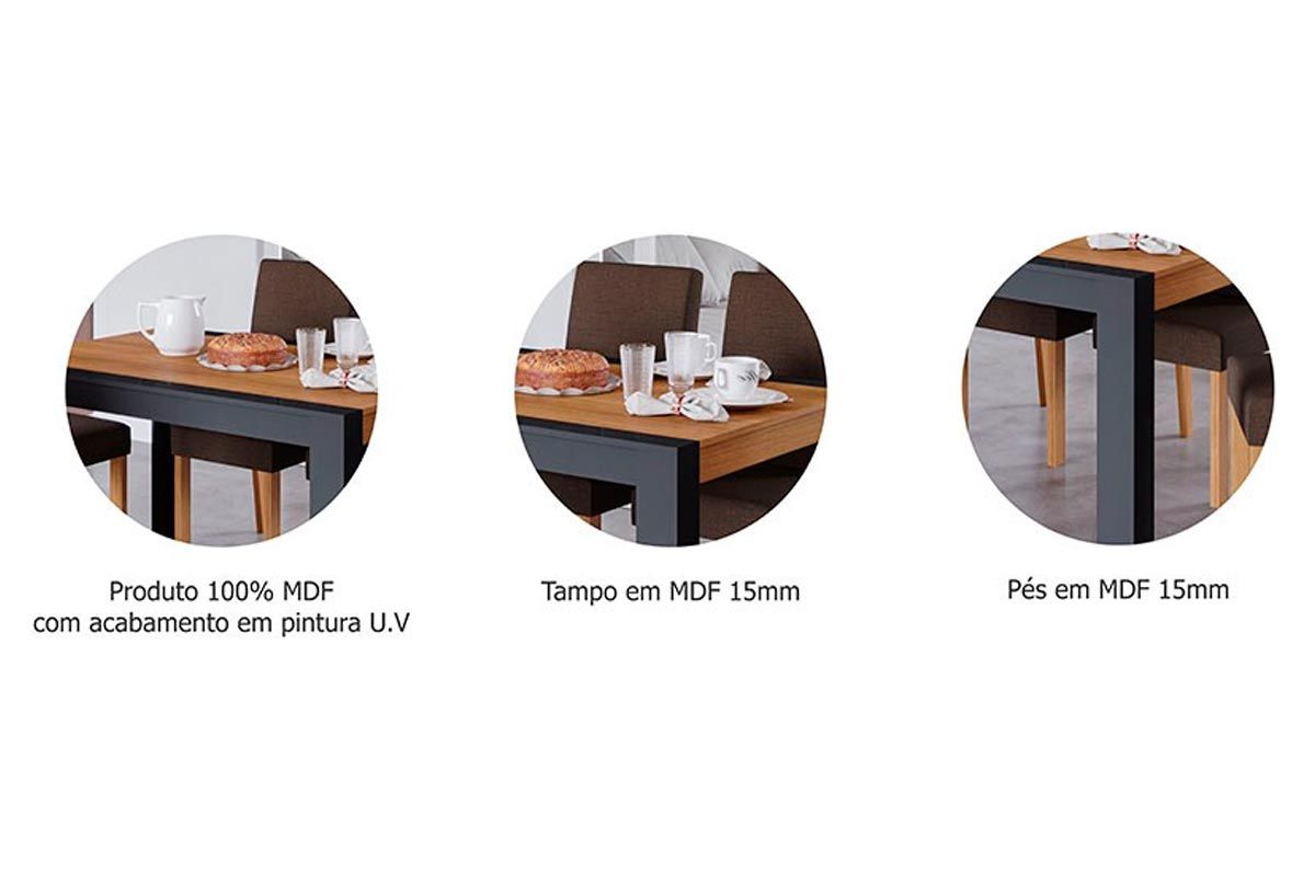 Sala Jantar Mesa Grace Tampo Madeirado 90cm e 4 Bancos Kim - Cimol