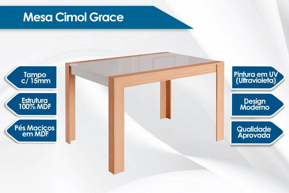 Sala Jantar Mesa Grace Tampo Madeirado 90cm e 4 Bancos Kim - Cimol