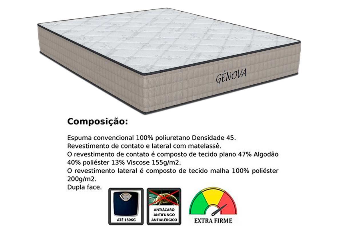 Cama Box Baú CRC +Colchão D45 Genova Orthoflex