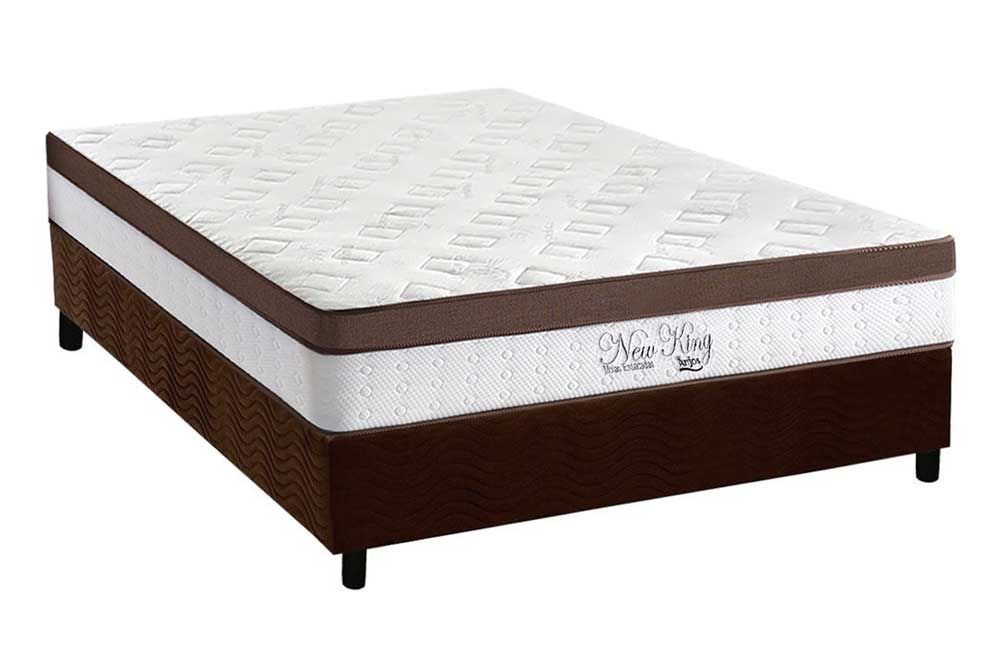 Cama Box : Colchão Molas Ensacadas Anjos New King Pillow Top 35 + Base CRC Suede Brown 