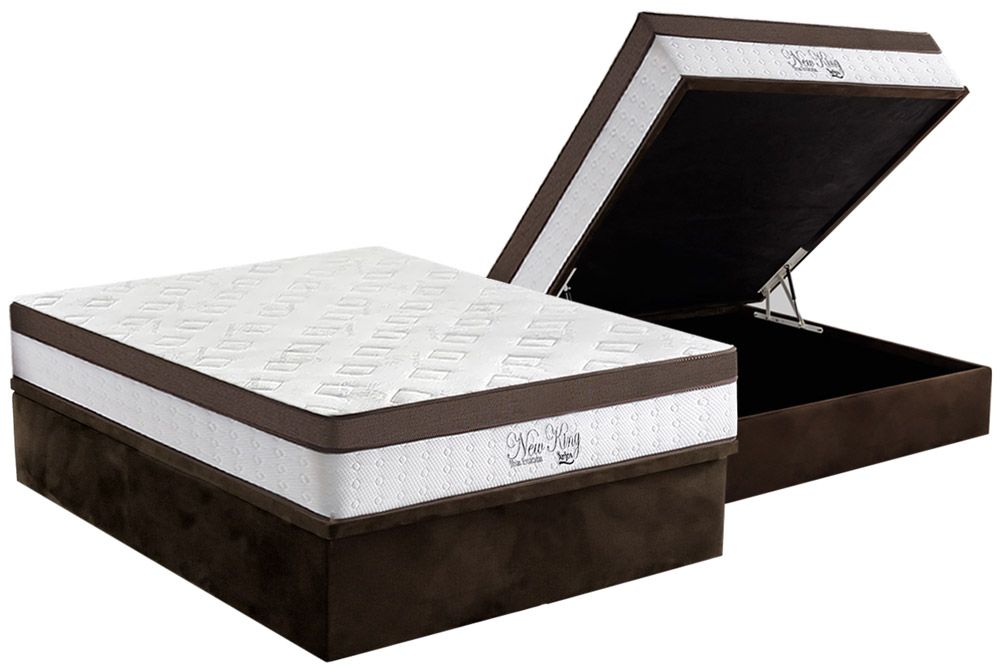 Cama Box Baú : Colchão Molas Anjos Superlastic Anjos New King Pillow Top 30 + Base CRC Suede Brown