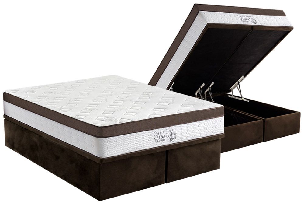 Cama Box Baú : Colchão Molas Anjos Superlastic Anjos New King Pillow Top 35 + Base CRC Suede Brown