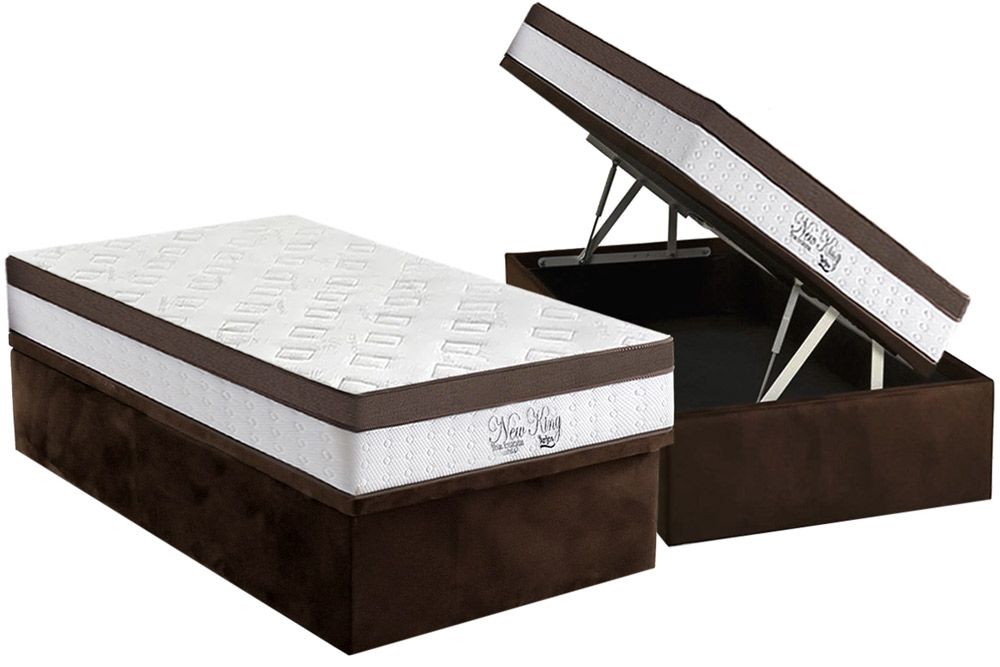 Cama Box Baú : Colchão Molas Anjos Superlastic Anjos New King Pillow Top 35 + Base CRC Suede Brown