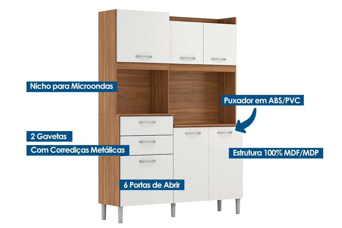 Cozinha Compacta Demóbile Harmonia c/6 Portas 2Gavs 133cm