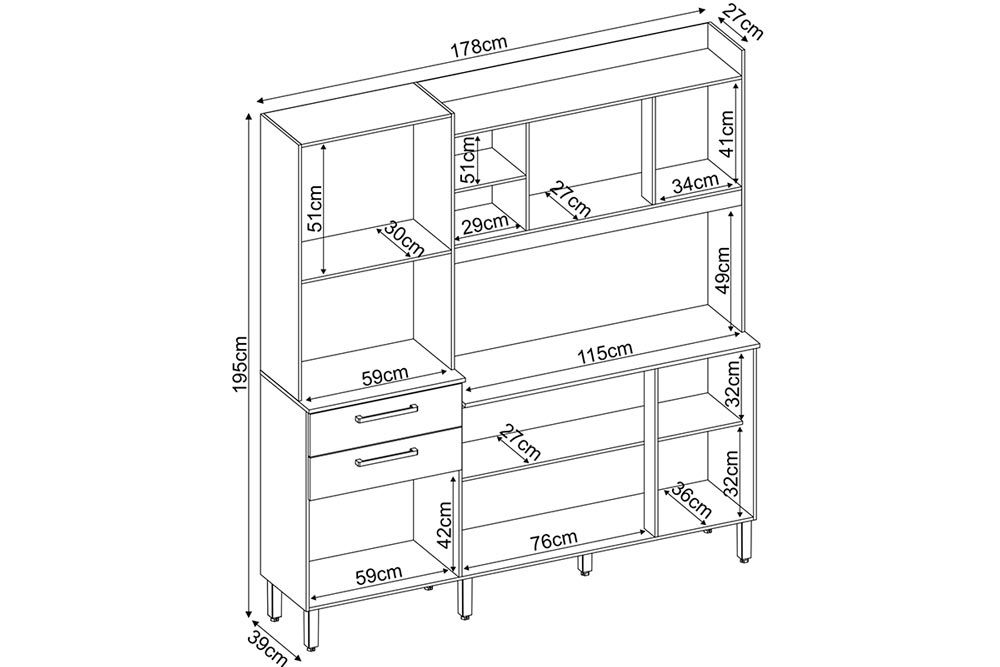 Cozinha Compacta Demóbile Select c/6 Portas e 2 Gavetas 178x194 Cozinha Compacta Demóbile Select c/6 Portas e 2 Gavetas 178x194