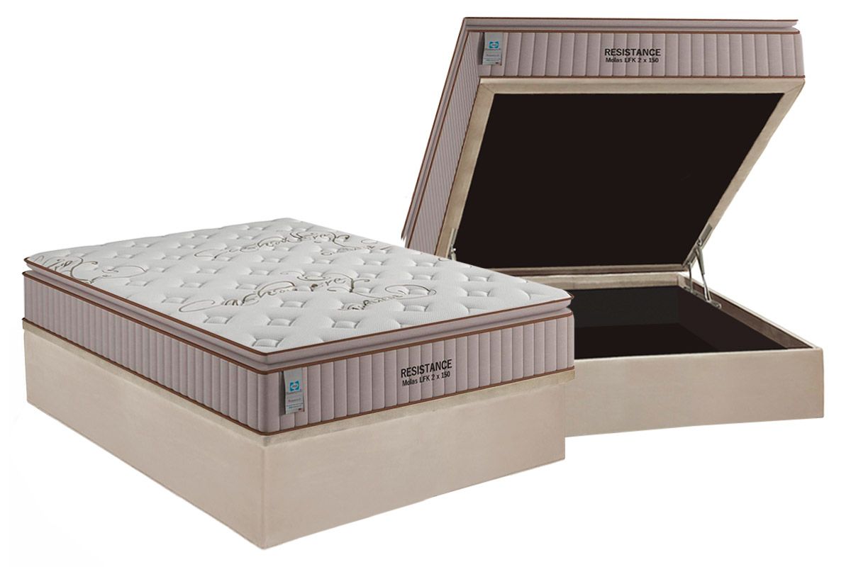 Cama Box Baú CRC +Colchão Molas Resistance Plumatex