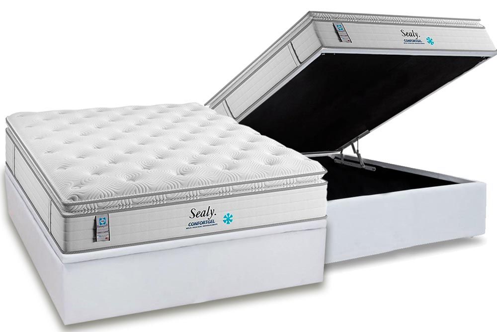 Cama Box Baú CRC +Colchão Molas Confortgel Plumatex