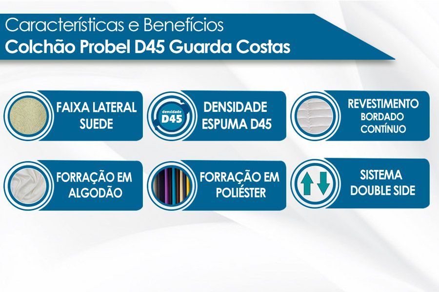 Cama Box Baú: Colchão Espuma D45 Probel Guarda Costas + Base CRC Suede Gray