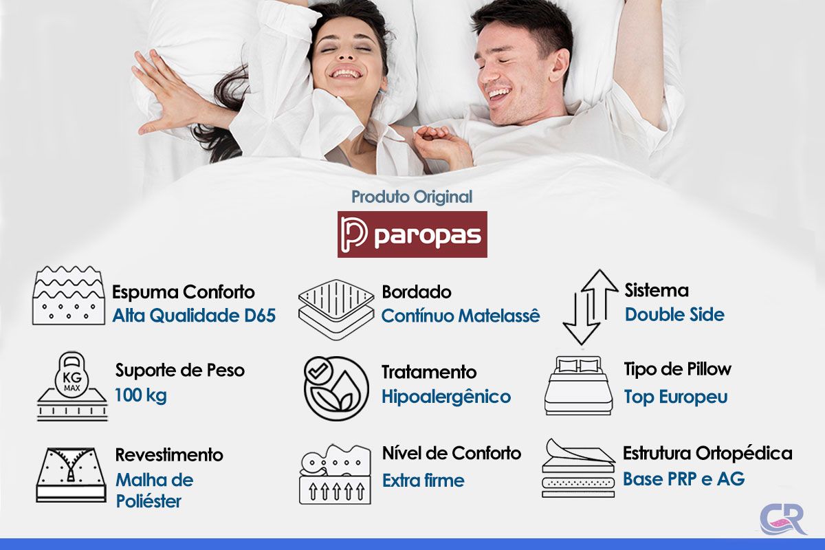 Cama Box Baú CRC +Colchão Ortopédico Confort Paropas