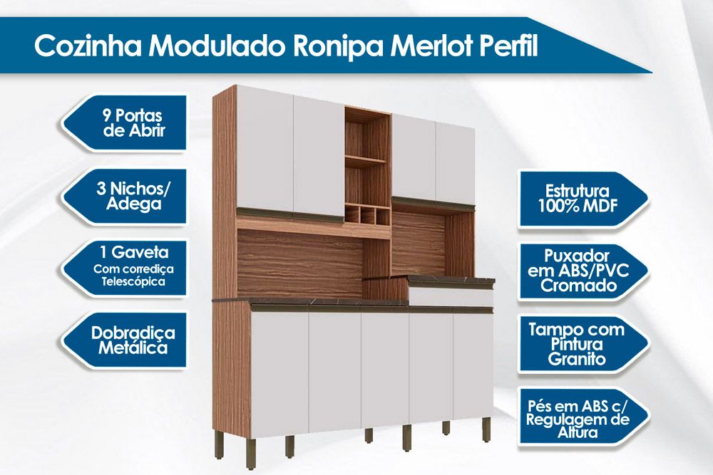 Cozinha Compacta Ronipa Merlot Perfil c/9 Portas e 1 Gaveta Cozinha Compacta Ronipa Merlot Perfil c/9 Portas e 1 Gaveta