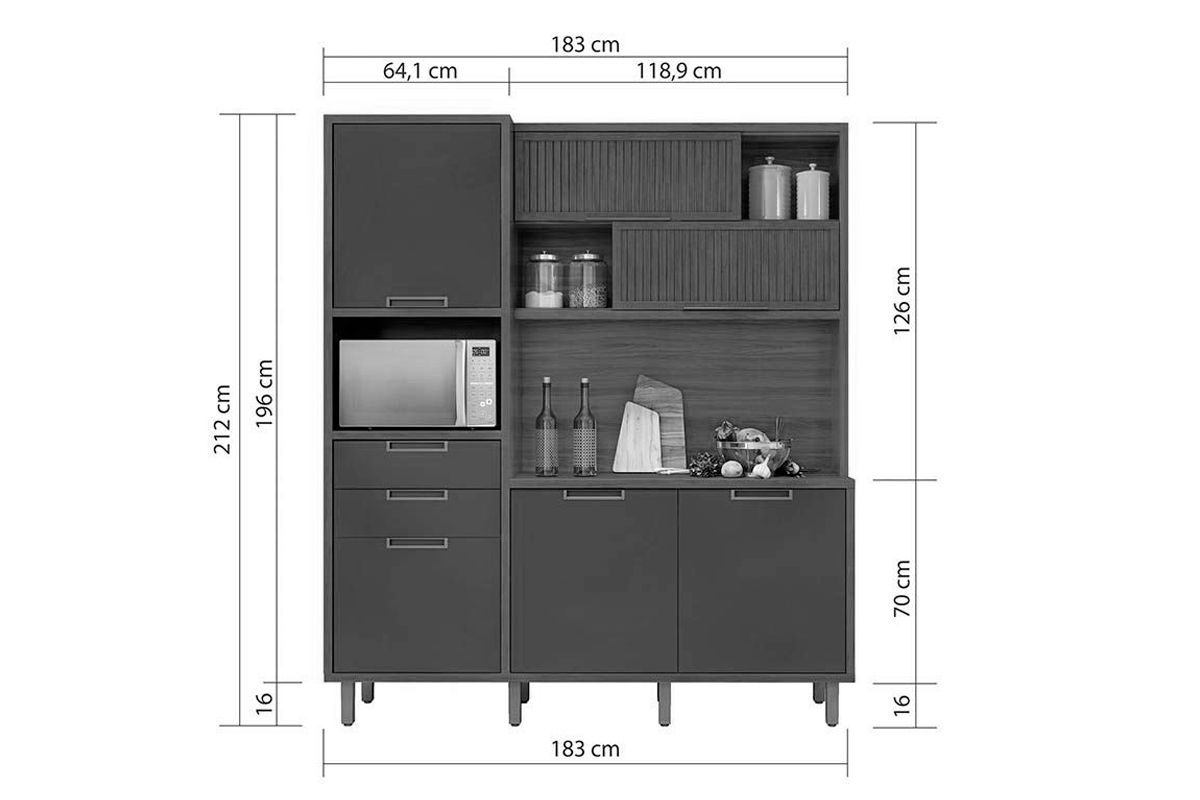 Cozinha Compacta Nesher Loft Imperatriz c/6 Portas 2Gavs 183cm Cozinha Compacta Nesher Loft Imperatriz c/6 Portas 2Gavs 183cm