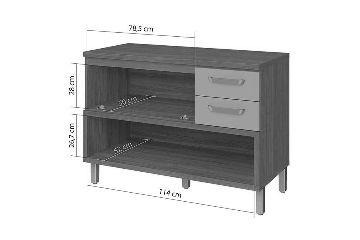 Balcão Cozinha Nesher Princesa c/1 Porta 2Gavs 120cm