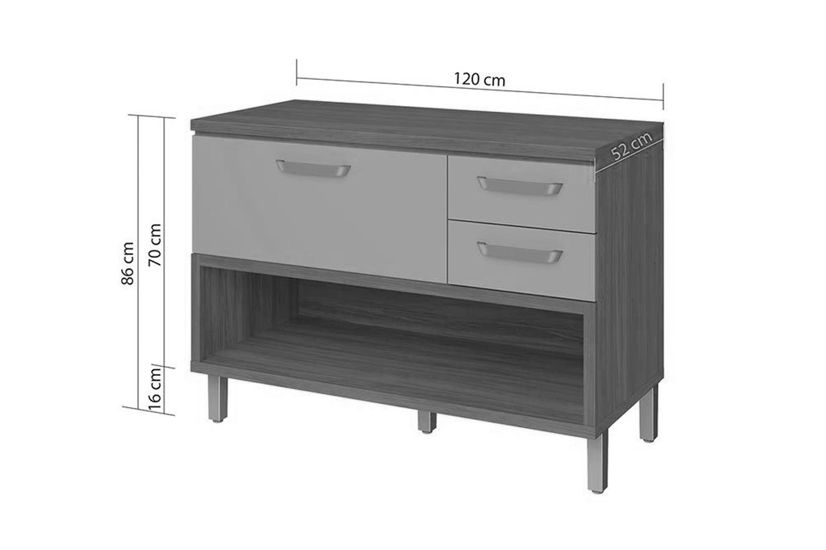 Balcão Cozinha Nesher Princesa c/1 Porta 2Gavs 120cm