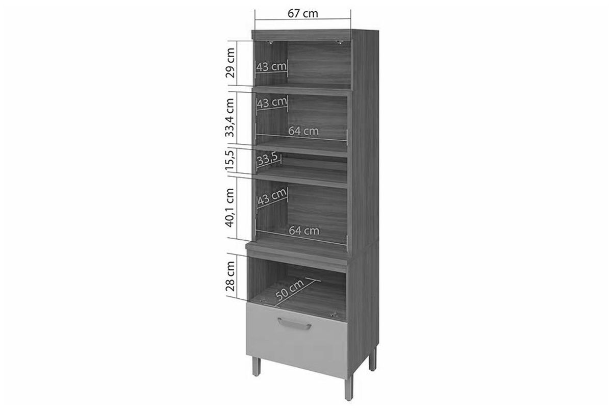 Paneleiro Cozinha Nesher Princesa c/2 Portas 1Gav 70cm