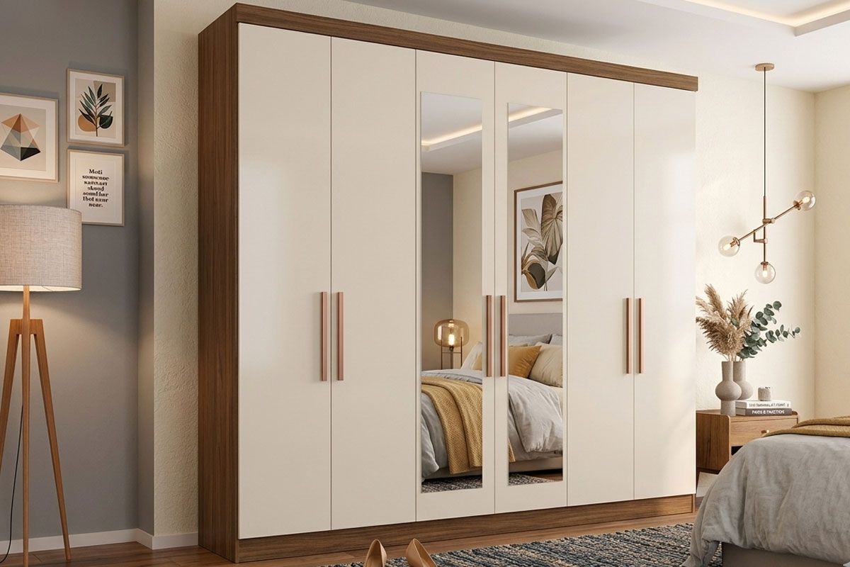 Guarda Roupa Casal 6 Portas (2 c/Espelho) e 2 Gavetas PH1707 HervalNogueira/Off White Guarda Roupa Casal 6 Portas (2 c/Espelho) e 2 Gavetas PH1707 HervalNogueira/Off White
