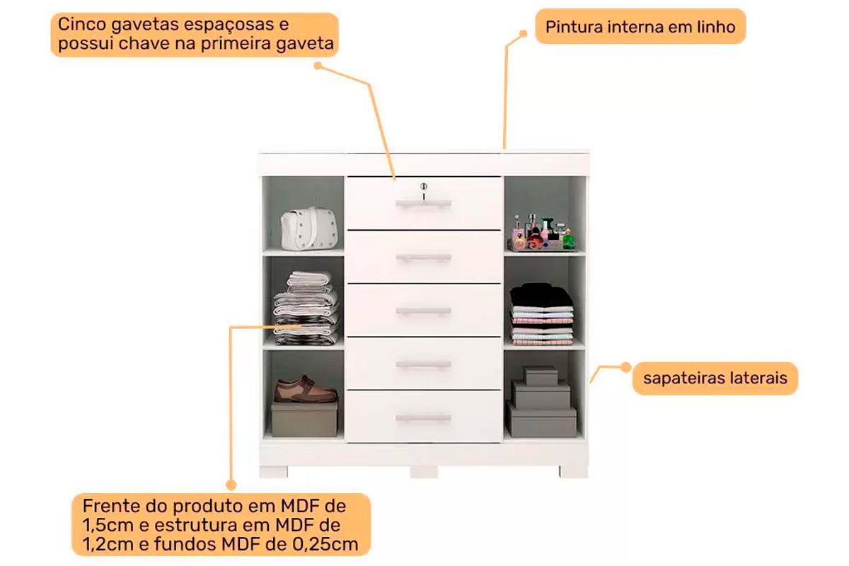 Cômoda 2 Portas e 5 Gavetas Diana ACP
