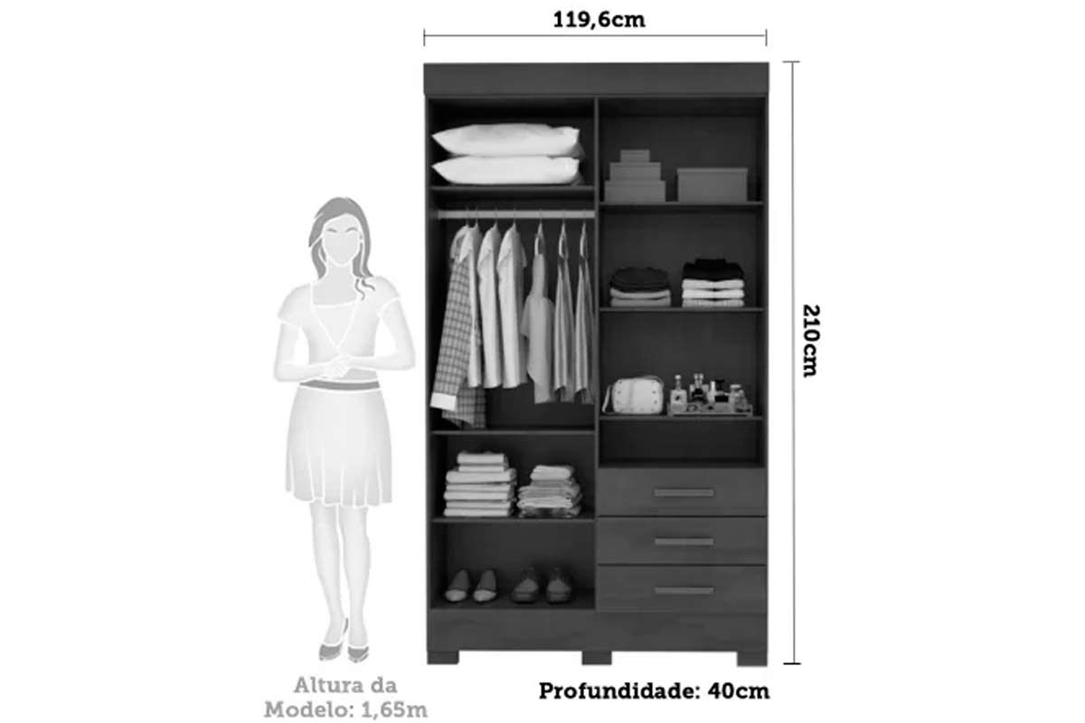Guarda Roupa Solteiro 4 Portas (2 c/Espelho) e 3 Gavetas Débora ACP Guarda Roupa Solteiro 4 Portas (2 c/Espelho) e 3 Gavetas Débora ACP