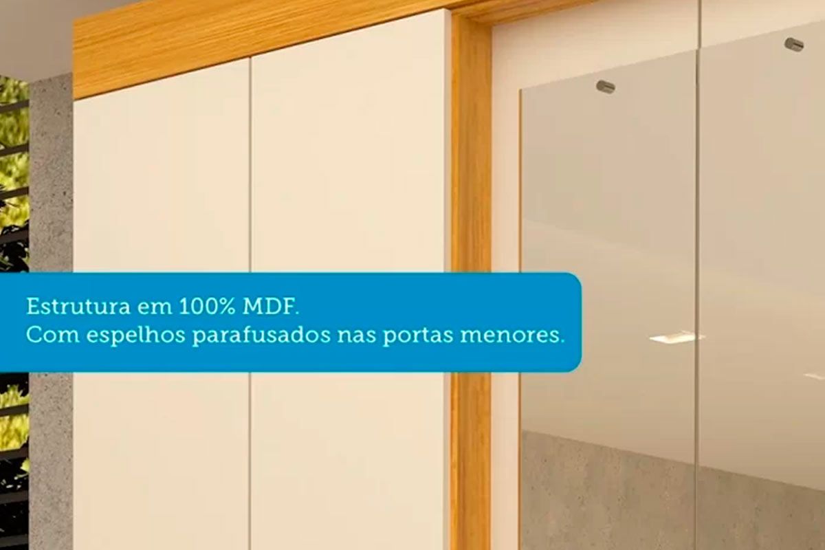 Guarda Roupa Solteiro 4 Portas (2 c/Espelho) e 3 Gavetas Débora ACP Guarda Roupa Solteiro 4 Portas (2 c/Espelho) e 3 Gavetas Débora ACP
