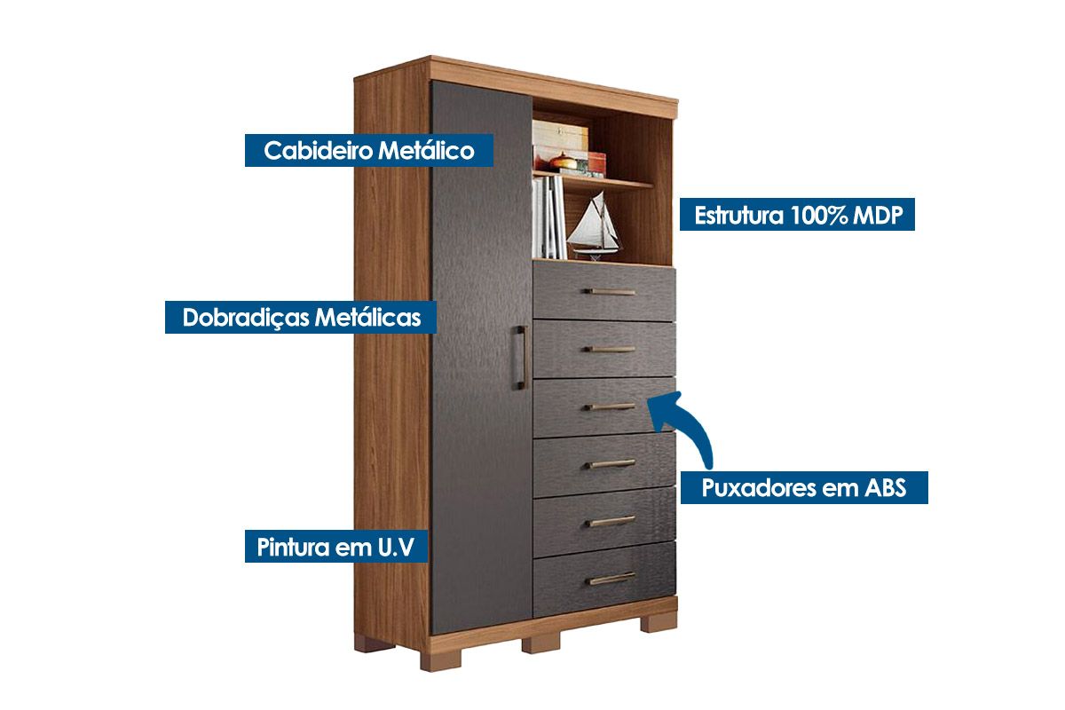 Cômoda Marabá c/1 Porta 6Gavs e Pés S. Andirá Cômoda Marabá c/1 Porta 6Gavs e Pés S. Andirá