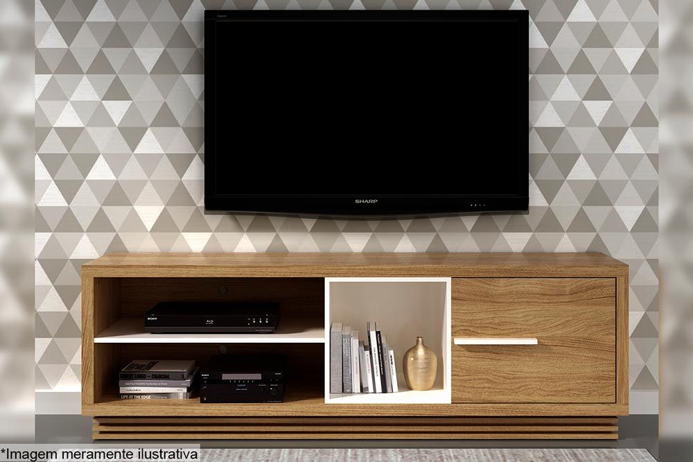Rack Bancada p/ TV até 65 Pol RA2002 c/1 Porta e 3 Nichos 180cm Tecno Mobili Rack Bancada p/ TV até 65 Pol RA2002 c/1 Porta e 3 Nichos 180cm Tecno Mobili