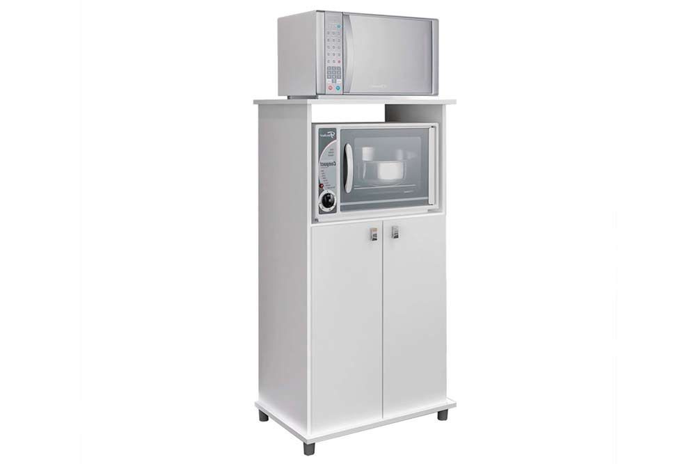 Balcão Multiuso Cozinha Movelbento AM1010 c/2 Portas e Nicho p/ Microondas 56cmBranco