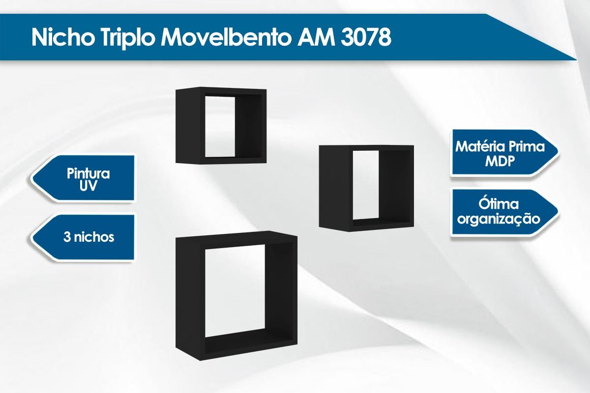 Cubo de Quarto Nicho Triplo AM 3078 - Movelbento Cubo de Quarto Nicho Triplo AM 3078 - Movelbento