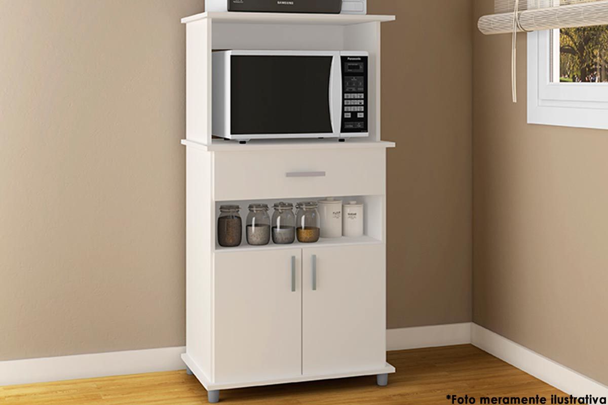 Balcão Multiuso Cozinha Movelbento ASM151 c/2 Portas e 1 Gaveta 66cmBranco