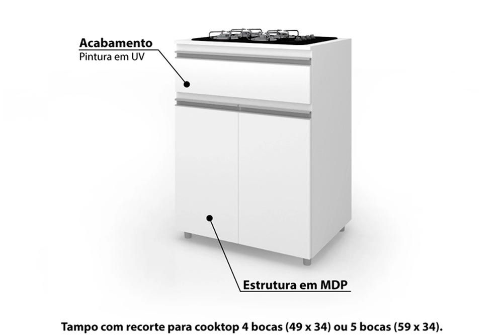 Balcão Cozinha Movelbento ASM 186 p/ Cooktop c/2 Portas e 1 Gaveta 70cm Balcão Cozinha Movelbento ASM 186 p/ Cooktop c/2 Portas e 1 Gaveta 70cm
