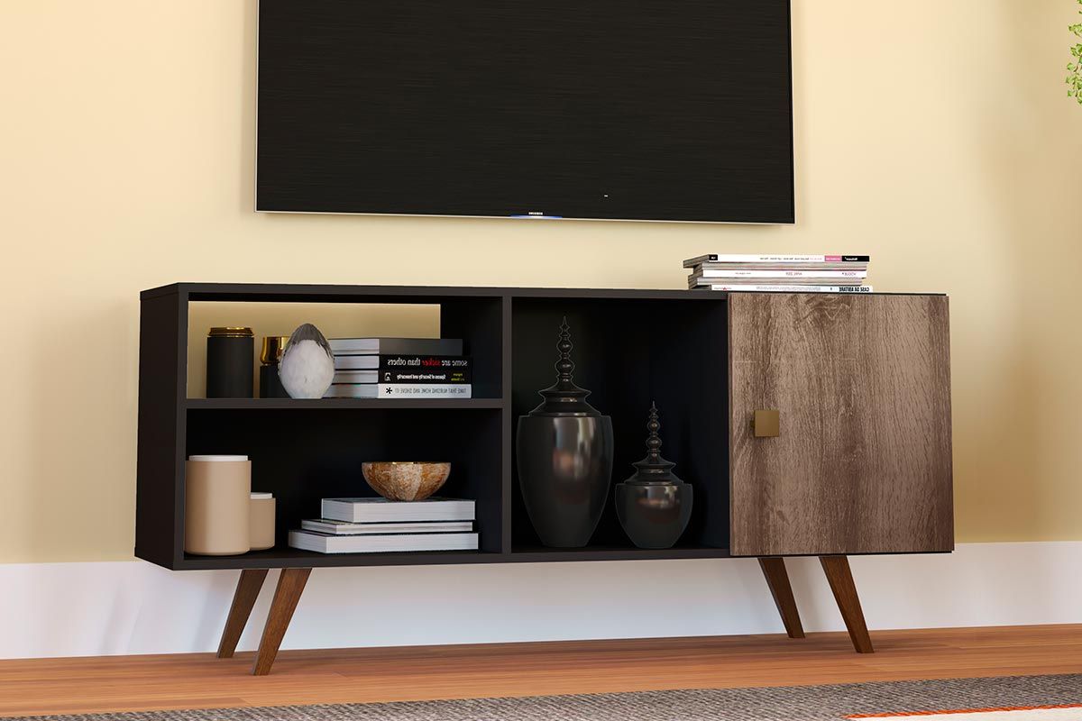 Rack Bancada p/ TV até 47 Pol RT3014 c/1 Porta e 3 Nichos 130cm Movelbento