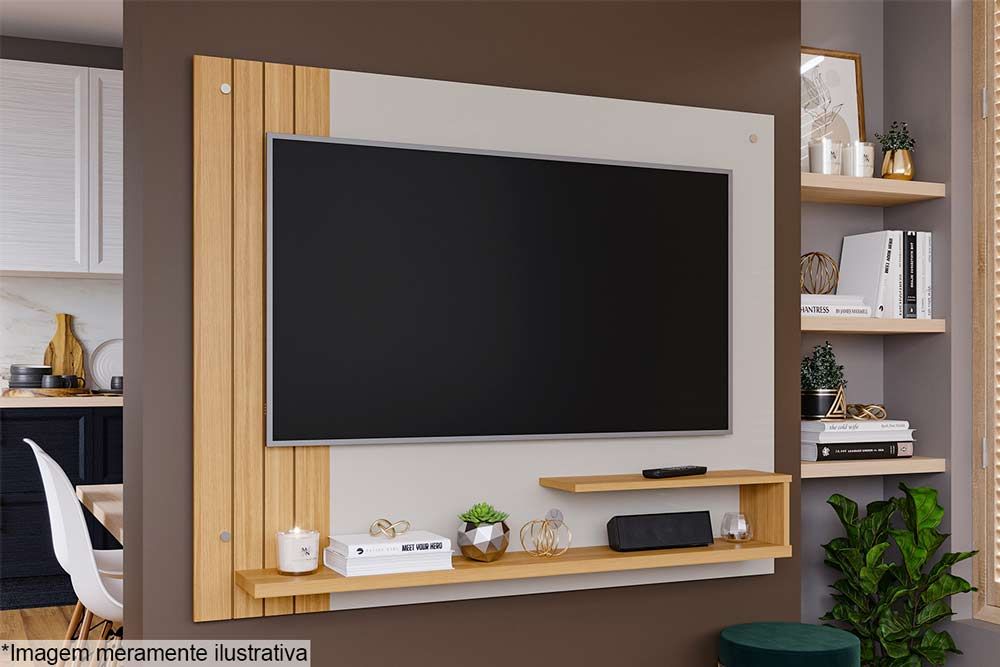 Painel Home p/ TV até 50 Pol Dunas Ripado c/Prateleiras 135x108cm Permóbili Painel Home p/ TV até 50 Pol Dunas Ripado c/Prateleiras 135x108cm Permóbili