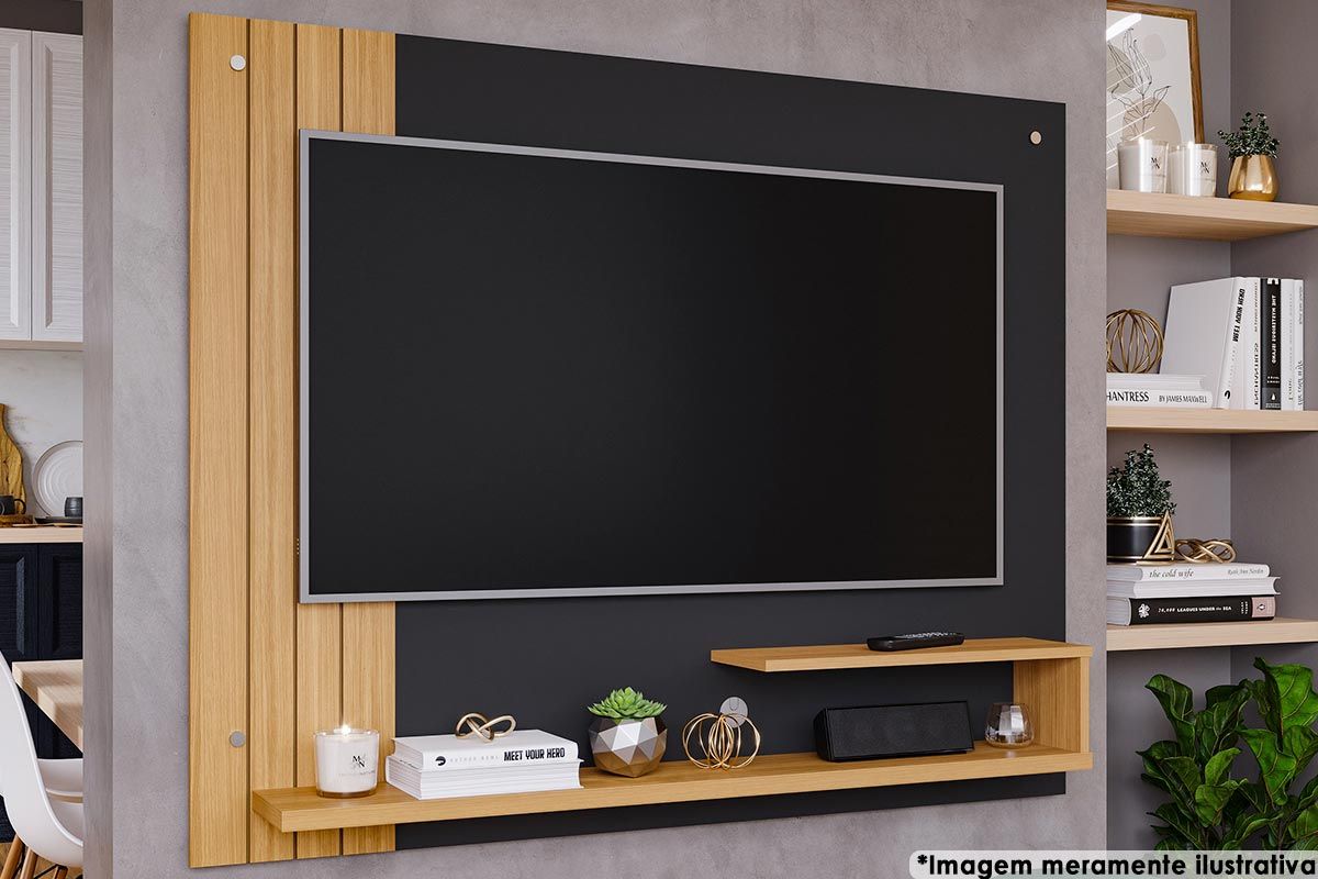 Painel Home p/ TV até 50 Pol Dunas Ripado c/Prateleiras 135x108cm Permóbili