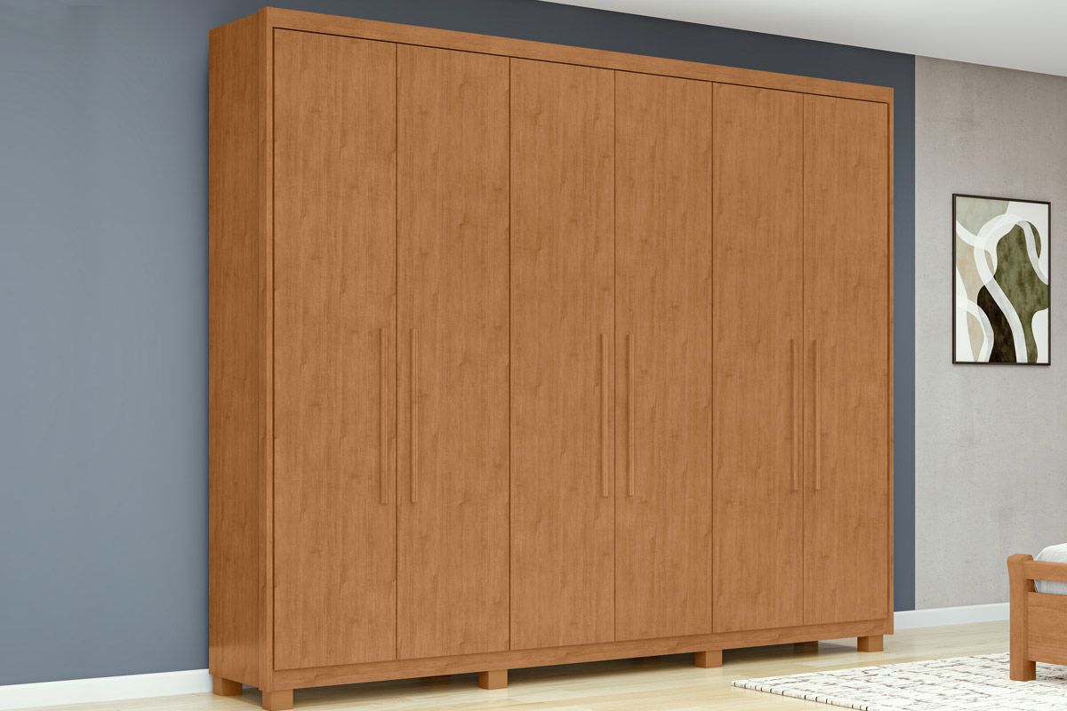 Guarda Roupa Casal 6 Portas e 5 Gavetas c/Pés Áries LopasAmendoa Clean