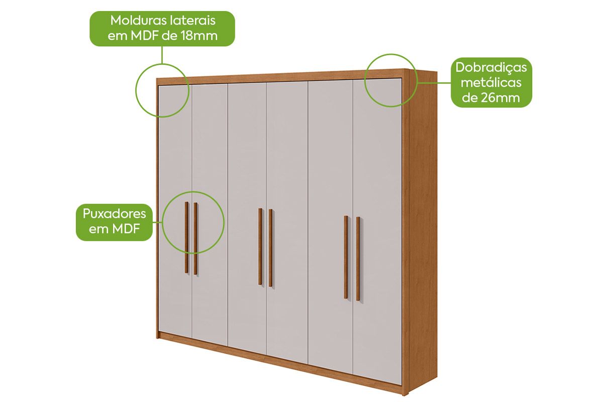 Guarda Roupa Casal 6 Portas e 5 Gavetas c/Pés Áries Lopas