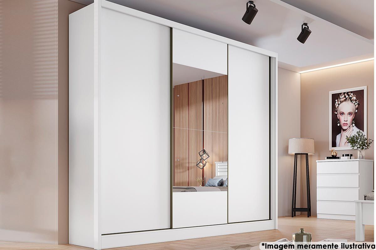 Guarda Roupa Casal 3 Portas Correr c/Espelho 8Gavs Arezzo/Medelim N. HorizonteNeve