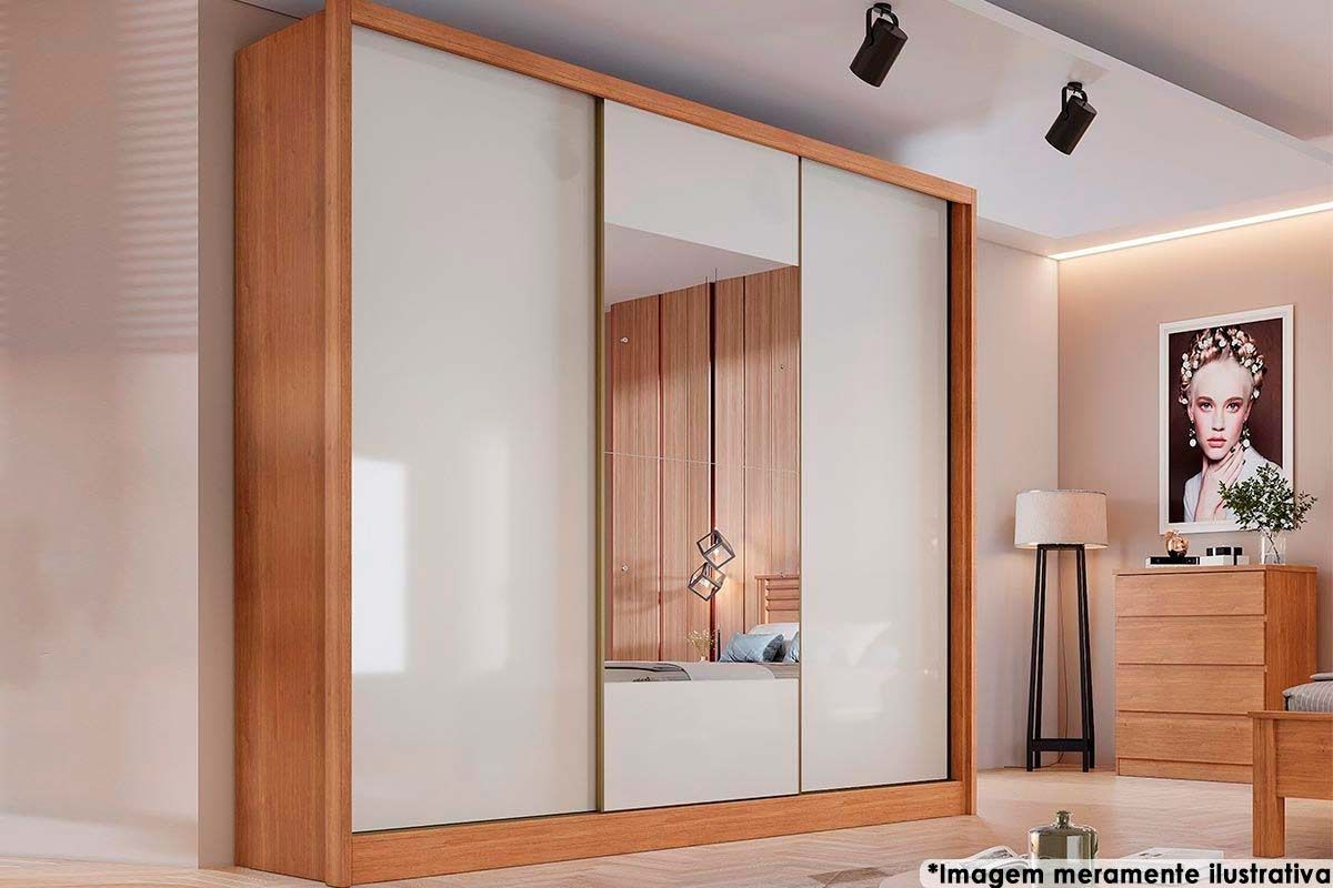 Guarda Roupa Casal 3 Portas Correr c/Espelho 8Gavs Arezzo/Medelim N. HorizonteCumaru/Fendi 25