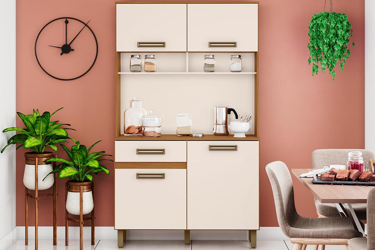 Cozinha Compacta Henn B109 c/4 Portas e 1 Gaveta 105cmNature/Off White Cozinha Compacta Henn B109 c/4 Portas e 1 Gaveta 105cmNature/Off White