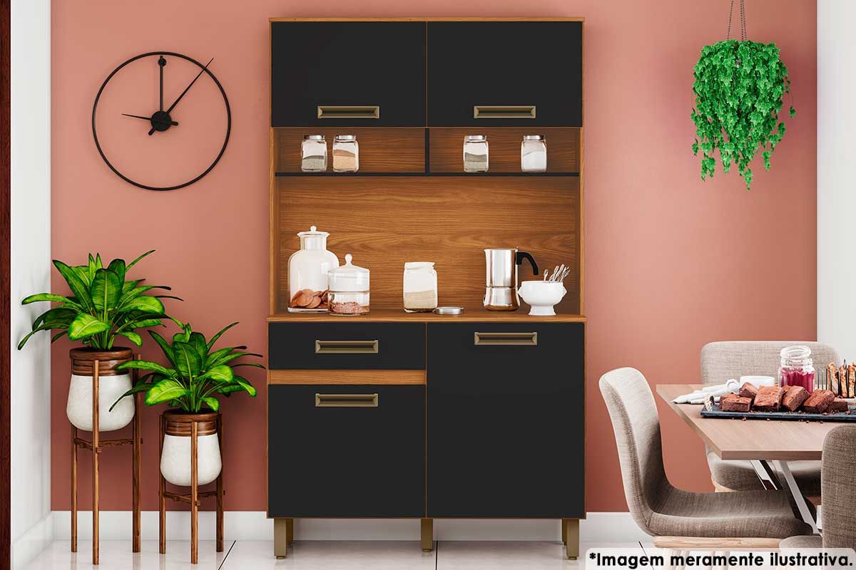 Cozinha Compacta Henn B109 c/4 Portas e 1 Gaveta 105cmNature/Preto Cozinha Compacta Henn B109 c/4 Portas e 1 Gaveta 105cmNature/Preto