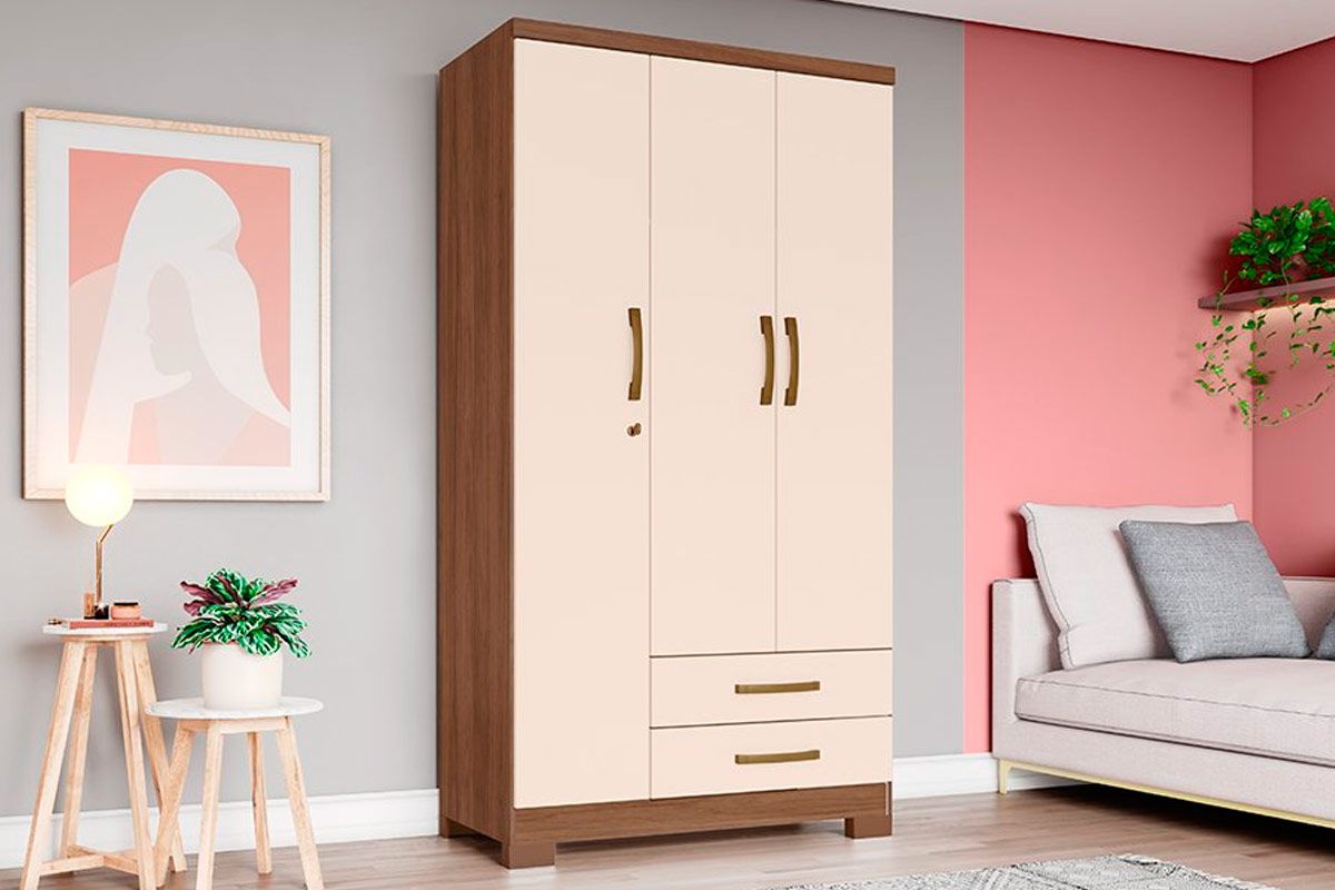 Guarda Roupa Solteiro 3 Portas e 2 Gavetas c/Pés Açaí DA133 Henn Guarda Roupa Solteiro 3 Portas e 2 Gavetas c/Pés Açaí DA133 Henn