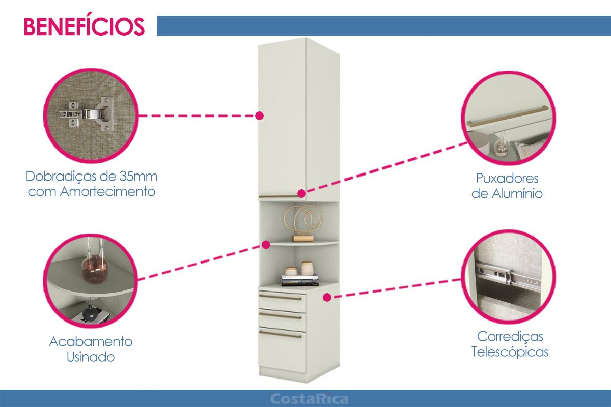 Modulado de Quarto Armário Mesa de Cabeceira Seletto MC02 Henn