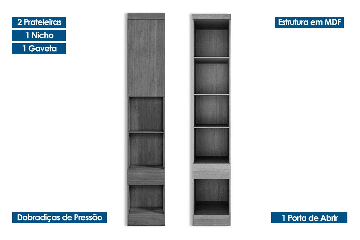 Modulado de Quarto Armário Mesa de Cabeceira Rizon/Linea c/1 Porta e 1 Gaveta N. Horizonte