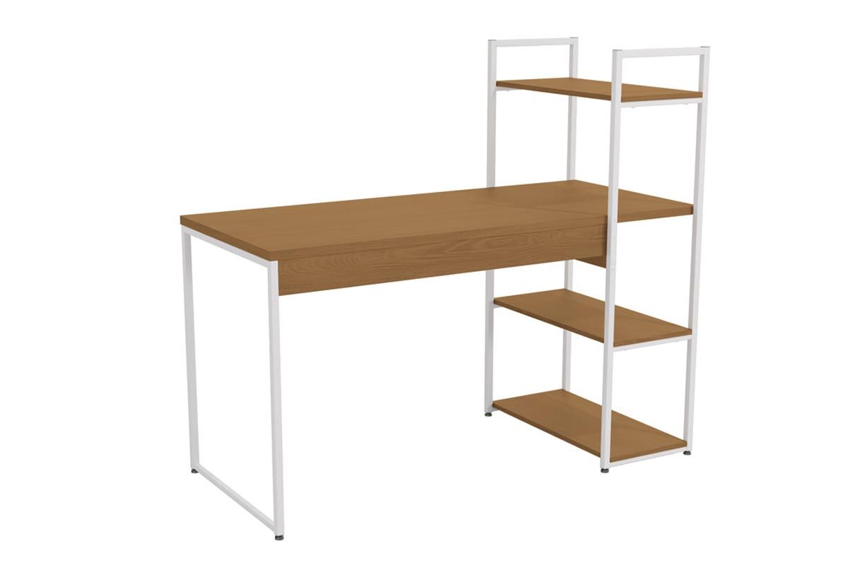 Mesa de Escritório Industrial LI010 c/3 Prateleiras KappesbergCanela/Branco Mesa de Escritório Industrial LI010 c/3 Prateleiras KappesbergCanela/Branco