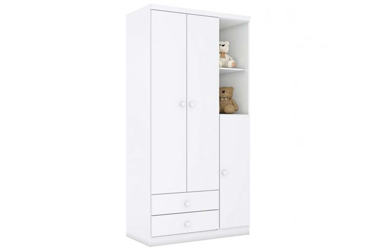 Guarda Roupa Infantil Bala de Menta c/3 Portas e 2 Gavetas HennBranco