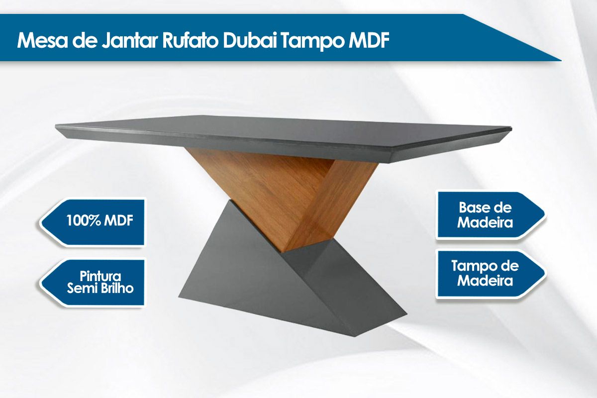 Mesa Jantar Dubai c/Tampo MDF 180cm Rufato