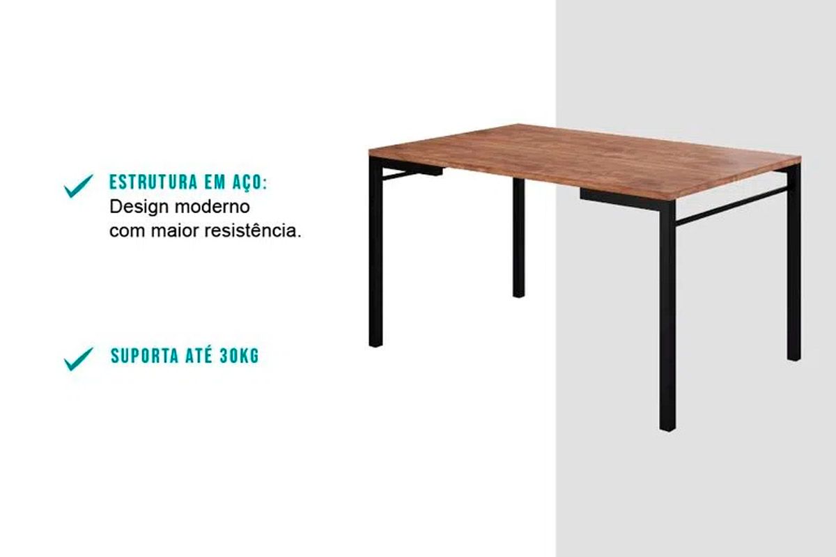 Sala de Jantar Completa 1526 Tampo Madeirado 136x90cm e 6 Cadeiras Aço 1700 - Carraro