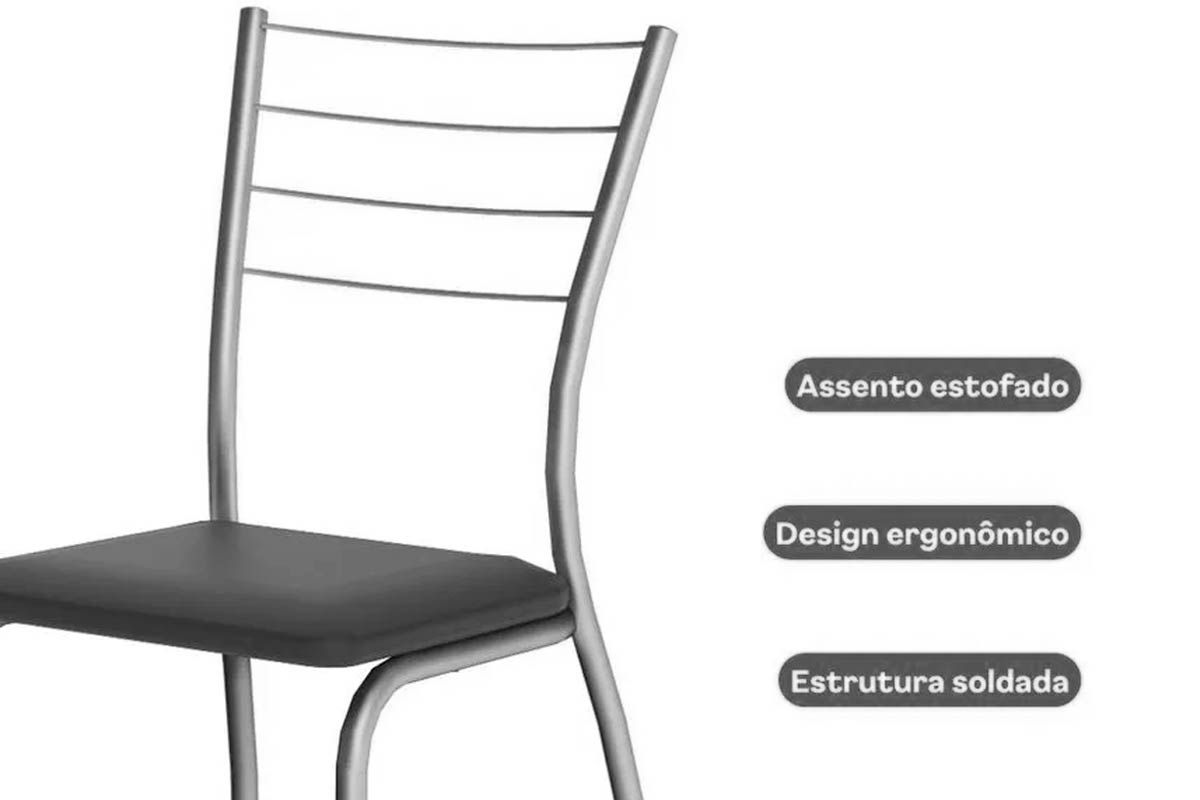 Sala de Jantar Completa 1526 Aço c/ Tampo Madeirado 136x90cm e 6 Cadeiras 1700 - Carraro
