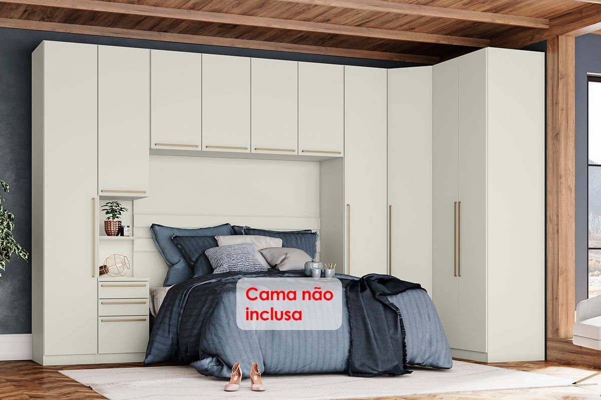 Quarto Casal Modulado Seletto 6 Peças (1 Ponte + 1 Closet + 3 G Roupas + 1 Complemento) QMH04 - Henn